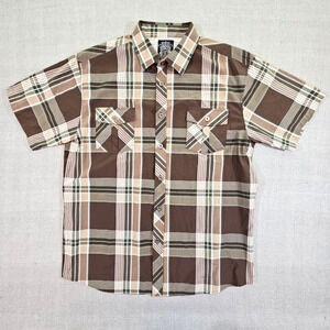 Noiz Streetwear Button-up Shirt Men's 2XL Brown Plaid Workwear Gorpcore Y2K